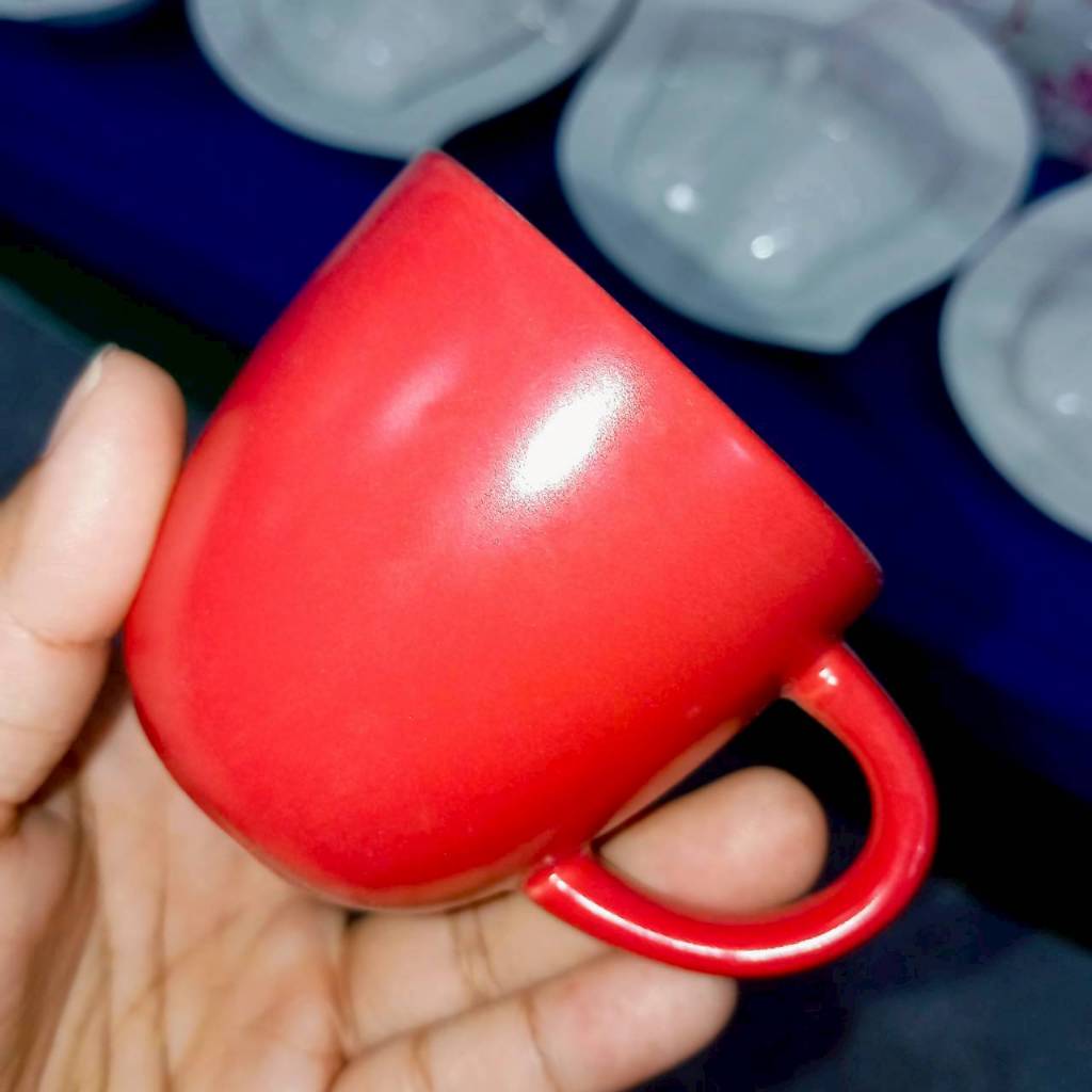 แก้วกาแฟ แก้วนม แก้วเซรามิก แก้วมีหูจับ สีแดง ทำจากเซรามิกเนื้อดี เข้าไมโครเวฟได้