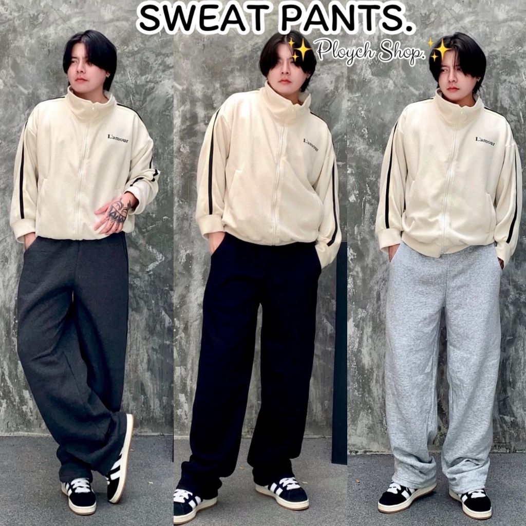 Ploy ch shop.กางเกงวอร์มขาปล่อย ผู้ชาย ผ้าสำลี (M-1XL) สูง155 160 165 170 175 180ซม.ใส่ได้ ผ้าหนานุ่ม ผ้าไม่บาง ทรงสวย