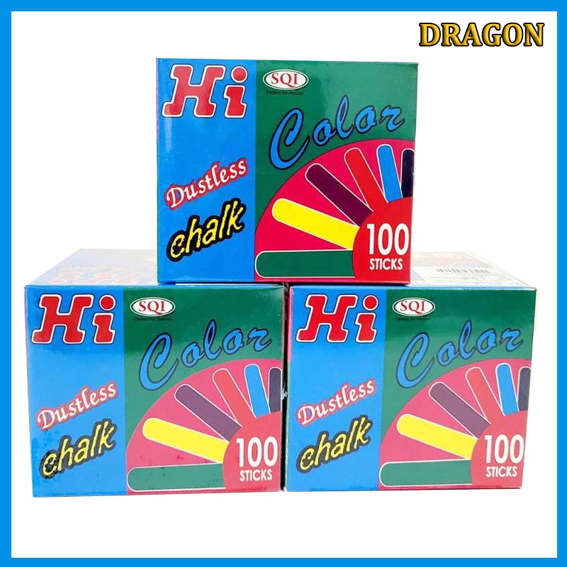 ชอล์กกระดานดำ 100แท่ง สีขาว/สี ไม่ฝุ่น ใช้สอนได้