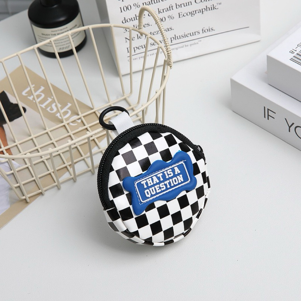 สินค้าพร้อมส่ง  กระเป๋าใส่เหรียญ พวงกุญแจ ลายสก๊อต ขนาดเล็ก แบบพกพา กันน้ํา สีขาว