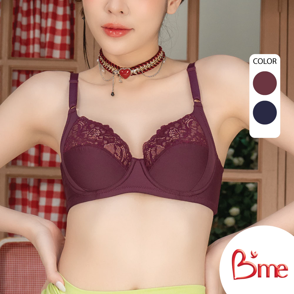 B'me เสื้อชั้นในมีโครง level 1 ฟองบาง รุ่น ME1C69 สีกรม สีม่วงแดง (ลูกไม้ลาย Polo Rose) New M.6