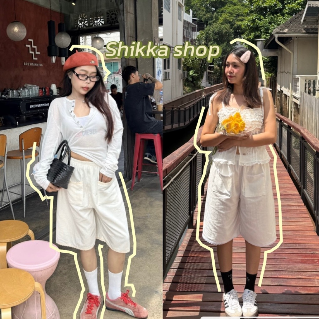 shikka.cnx กางเกง5ส่วนแต่งลูกไม้ปลายขา