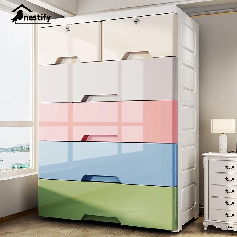 Nestify ลิ้นชัก ลิ้นชักใส่เสื้อผ้า 3-7ชั้น ตู้เสื้อผ้า มีล้อ เป็นมิตรกับสิ่แวดล้อม สีสลับ มีล้อ ล็อคได้