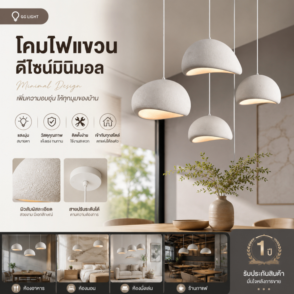 สไตล์นอร์ดิก โคมไฟระย้า สไตล์ครีม Wabi Sabi สามสี สําหรับตกแต่งห้องนอน ห้องนั่งเล่น
