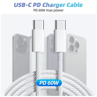 【ส่งด่วน】KINKONG สายถัก PD 60W Type-C to C ชาร์จเร็ว รองรับ Pad Air4/5 Mini6 iP 15-17 Pro Max รับประกัน 2 ปี