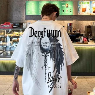 เสื้อยืดแขนสั้นสไตล์สตรีทอเมริกันแบรนด์ดังสำหรับผู้ชายและผู้หญิงในช่วงฤดูร้อนสไตล์สตรีทย้อนยุคหลวมๆ เสื้อคู่รัก