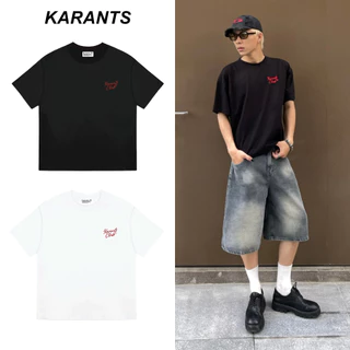 Karants เสื้อยืดผ้าฝ้ายสองทิศทาง Cropped Boxy ปักลายสองด้าน สำหรับผู้ชายและผู้หญิง Unisex - KR207