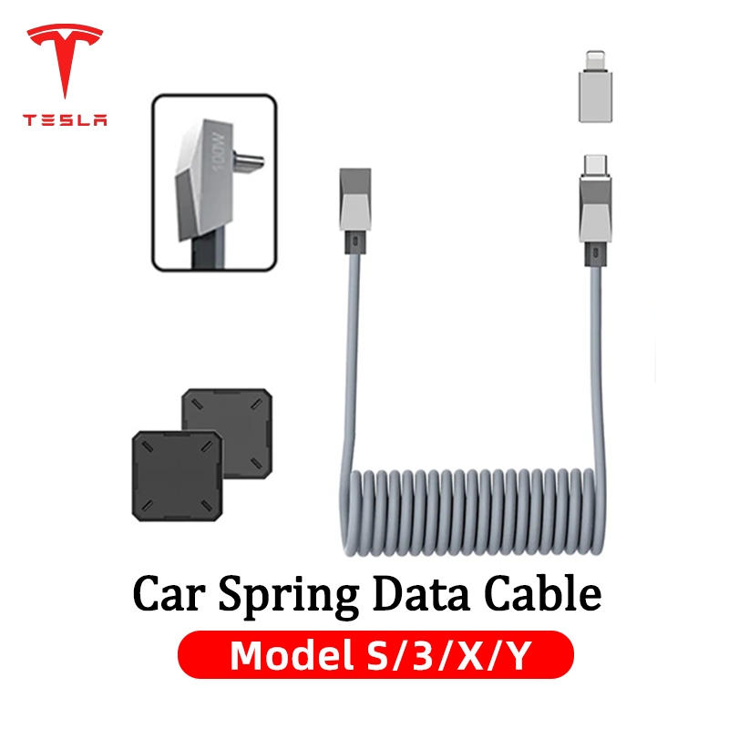 🚚จัดส่งจากไทย🚚 สายชาร์จสปริง C-to-C Magnetic 100W Tesla Model S 3 X Y พร้อมฐานแม่เหล็ก เก็บสายในรถ ไม่พันกัน
