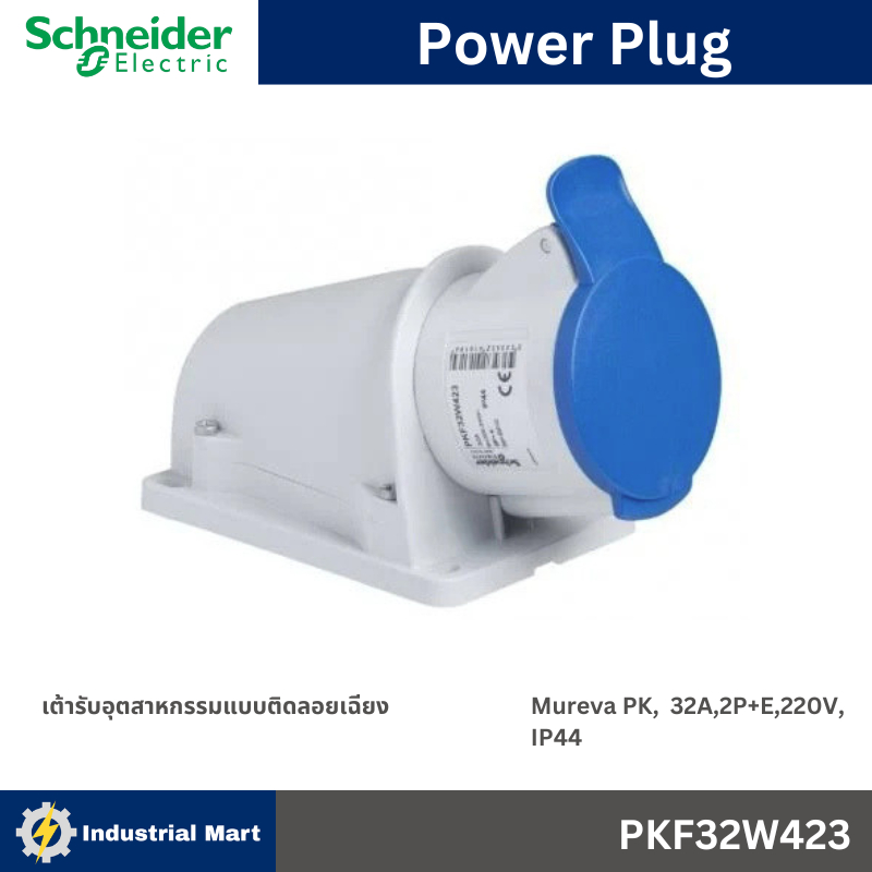 Schneider Electric PKF32W423 Socket Mureva PK, Wall-mounted, Angled, 32A, 2P+E, 220V, IP44