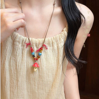 🍄COD🍄สร้อยคอเซรามิก necklace น่ารัก จี้ เห็ด แฟชั่น ลูกปัด สำหรับผู้หญิง หลากสี ส่งเร็ว