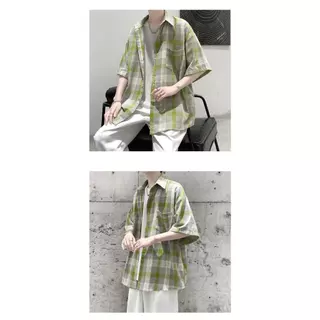 เสื้อแขนสั้นลายสก๊อตผู้ชาย，มีสองสีให้เลือก，M-3XL