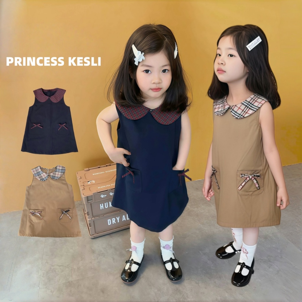 PRINCESS KESLI ฤดูร้อนสไตล์ใหม่ 2025 ชุดเด็กผู้หญิง คอแขนกุดเสื้อกั๊ก ชุดเจ้าหญิง ชุดเดรสแฟชั่นสไตล์ที่ใส่ได้ทุกโอกาส