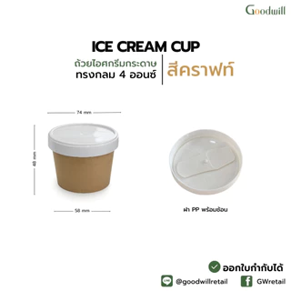 SET แพ็ก [500ชุด] ถ้วยไอศกรีมกระดาษทรงกลม 4oz + ฝา PP และช้อนใต้ฝา // ถ้วย 10 P + ฝา 10 P