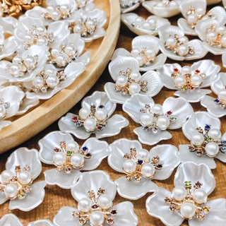 เครื่องประดับไข่มุก พลอยเทียม รูปดอกแฮนด์เมด Diy 1 ชิ้น ส่งด่วนจากไทย