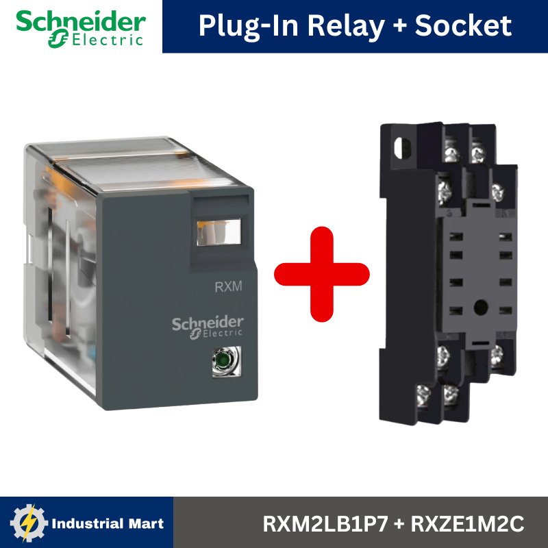 Schneider Electric ชุด RXM2LB1P7+RXZE1M2C รีเลย์พร้อมฐานเสียบ 2 คอนแทค 5A 230VAC