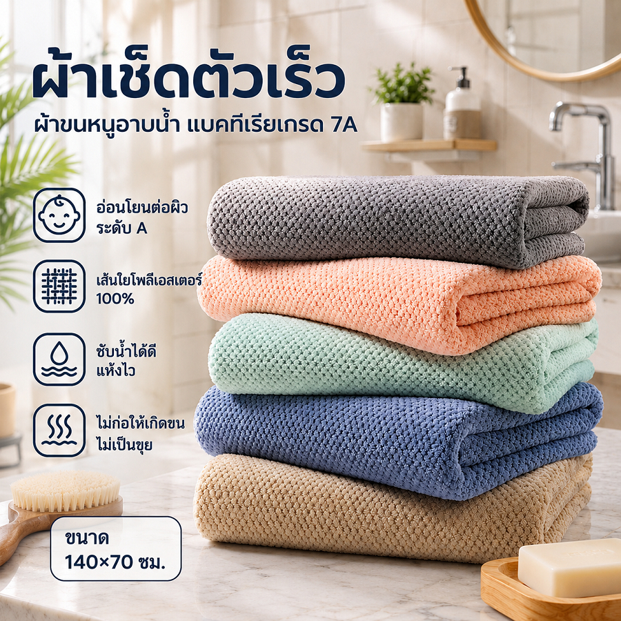 【Cloud Mellow 】ผ้าขนหนู ผ้าเช็ดตัว ไซส์ใหญ่ 70x140 cm หนานุ่มพิเศษ ซับน้ำดี แห้งเร็ว ขนไม่หลุด เกรดพรีเมียม