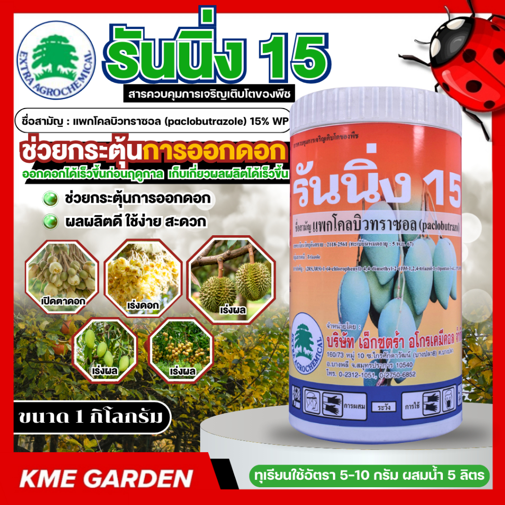 อาหารเสริม รันเนอร์-พี1 / รันนิ่ง15 ขนาด 1 กิโลกรัม แพคโคลบิวทราซอล 15% แพคโค ช่วยกระตุ้นการออกดอก ออกดอกได้เร็วขึ้น