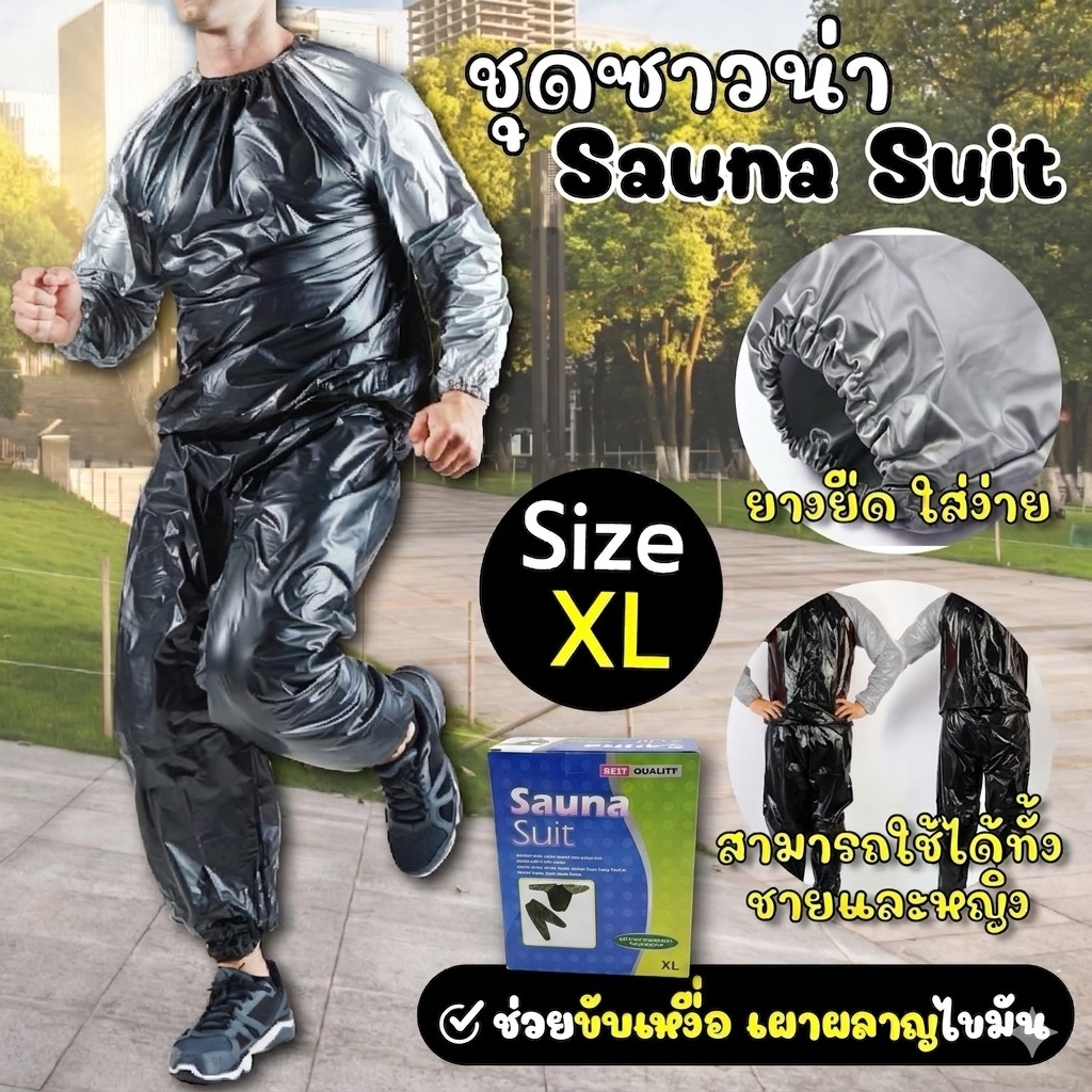 🔥 ถูกและดี🔥  COPPER Fit ชุดซาวน่าลดน้ำหนัก (Sauna Suit) สีดำเทา FREE SIZE