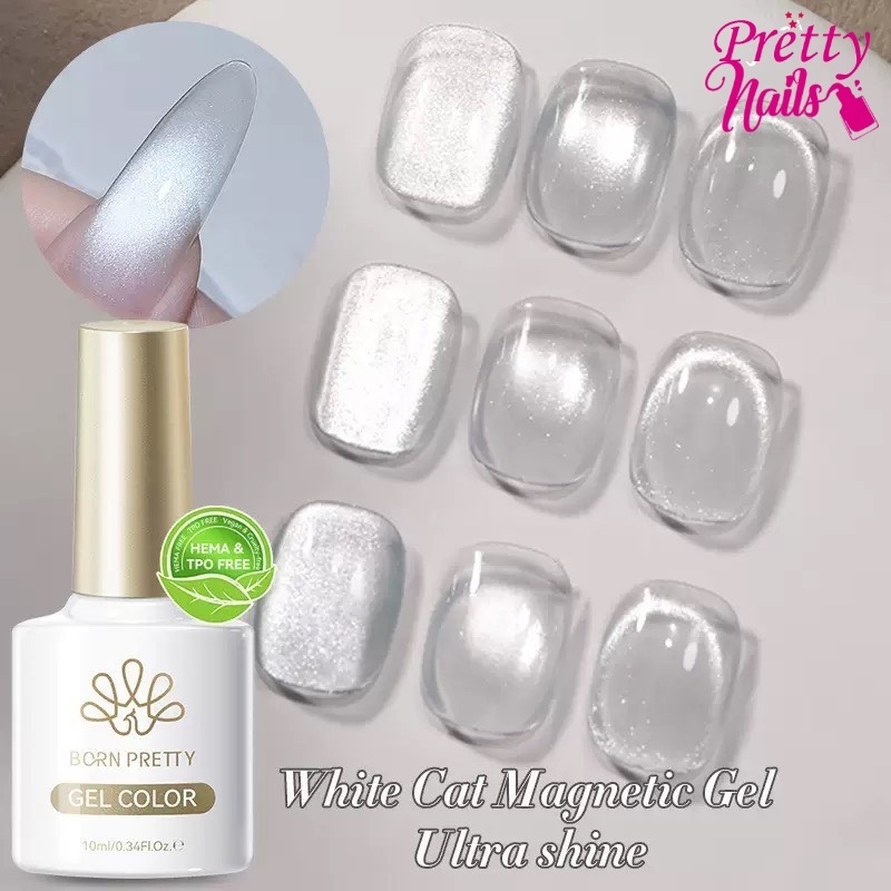 BORN PRETTY 10ml ยาทาเล็บเจล สีเจลแคทอายสีขาว สีลูกแก้วขาว White Cat Magnetic Gel - White Moonlight