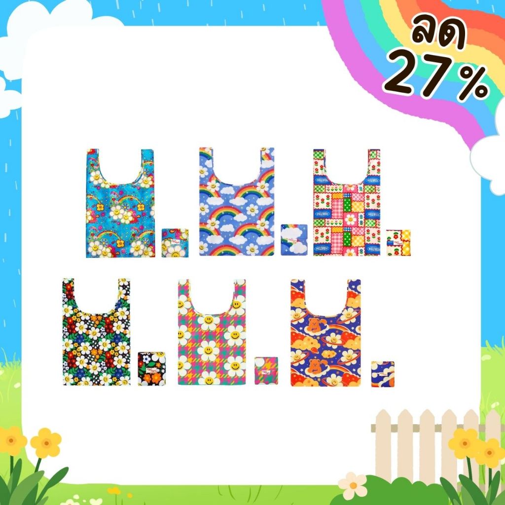 [พร้อมส่ง] ถุงช้อปปิ้งพับได้ Wiggle Wiggle Eco Bag ลดโลกร้อน กระเป๋าผ้าพับเก็บได้ ลายน่ารักพกพาสะดวก
