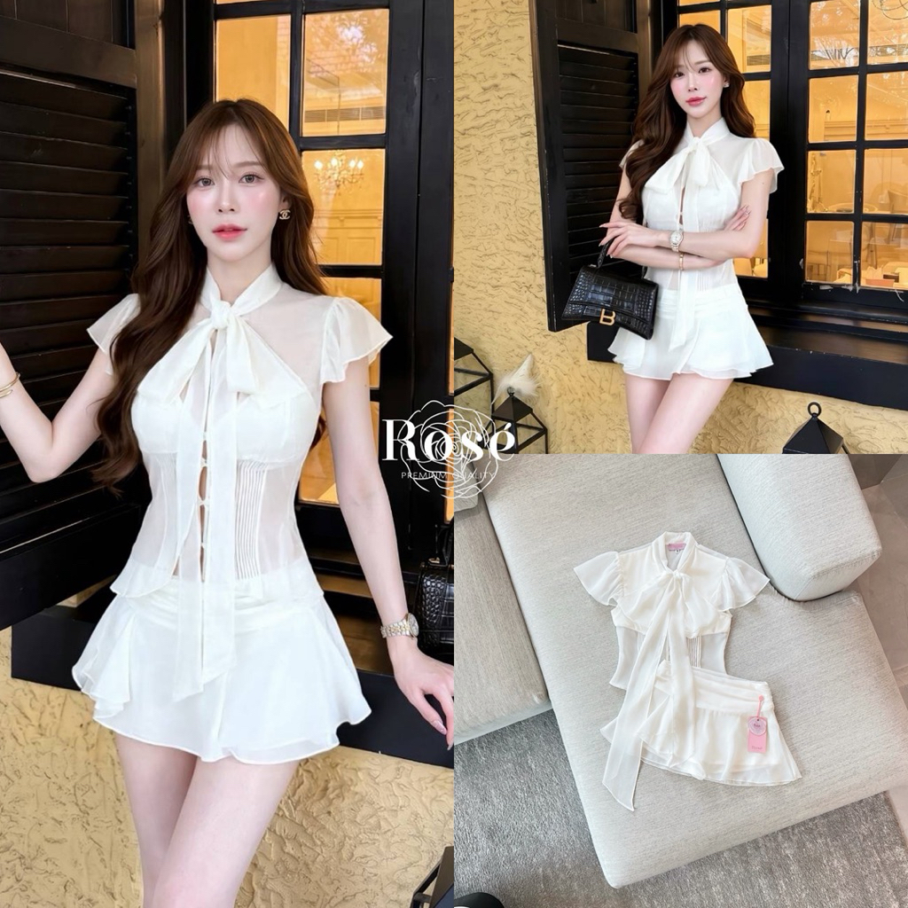 Rose เซ็ทเสื้อ กระโปรงขาว หรูน่ารัก