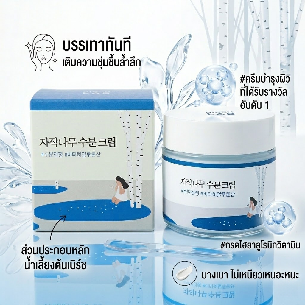 Roundlab ไม้เบิร์ช ครีมบำรุงผิว ให้ความชุ่มชื้นล้ำลึก บางเบา ไม่เหนียวเหนอะหนะ