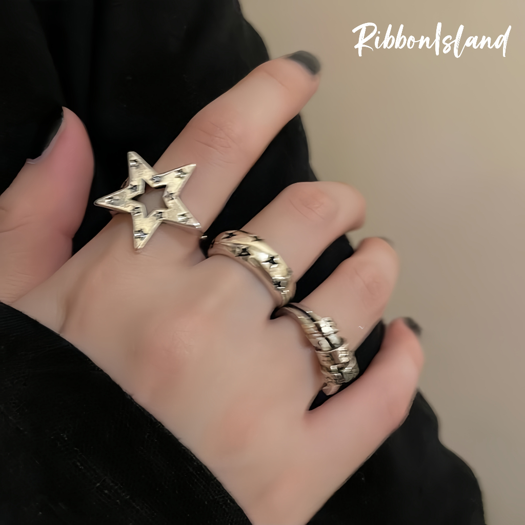 ⭐Set⭐แหวน ring สไตล์เกาหลี ดาวกลวง silver หรูหรา วินเทจ ins สไตล์มินิมอล ส่งเร็ว