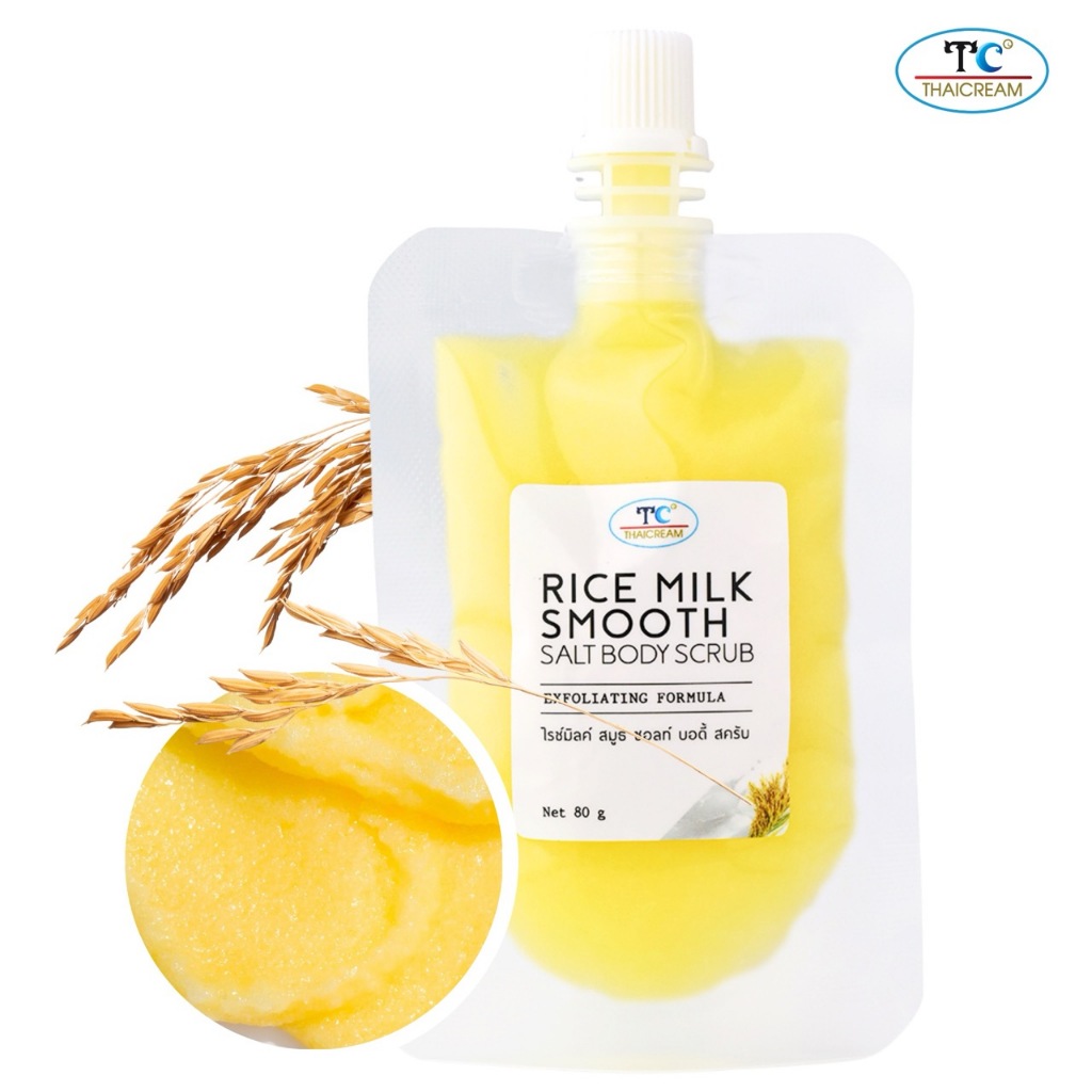 thaicream เกลือขัดผิว สูตรนมข้าว ไทยครีมสครับ Rice Milk Smooth Salt Body Scrub สครับมือเท้า 80กรัม