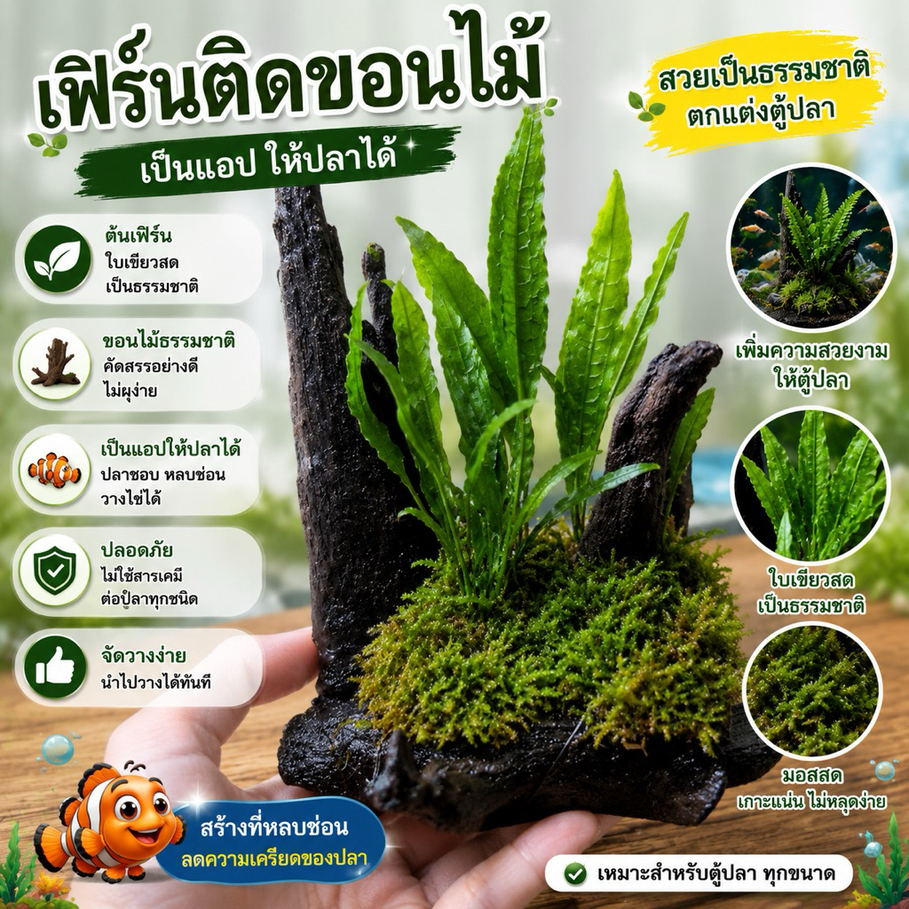 รัง 🌳ต้นไม้เฟิรน์มอส ขอนไม้สูงไม่เกิน15cm (ขอนไม้สุ่มแบบ)