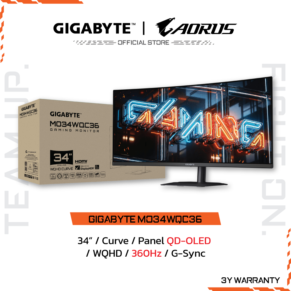 GIGABYTE MO34WQC36 Gaming Monitor (จอมอนิเตอร์) | 34" WQHD | Curve | QD-OLED | 0.03 ms | 360Hz | G-S
