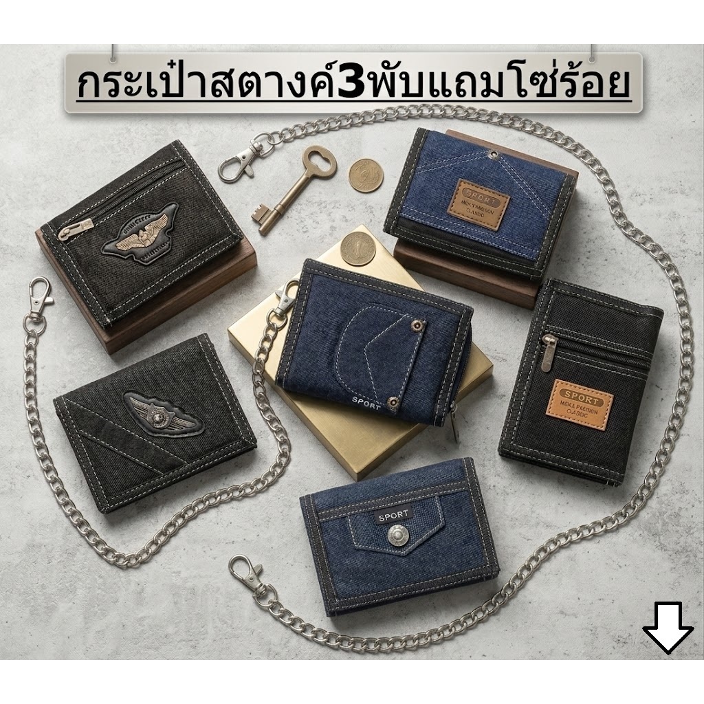 กระเป๋าสตางค์ 3พับ 🔹 มีโซ่ร้อยกระเป๋า แถมไปให้ทุกใบ 🔺WALLET-BAGs SOLDER STALY🔺พร้อมส่ง ✅