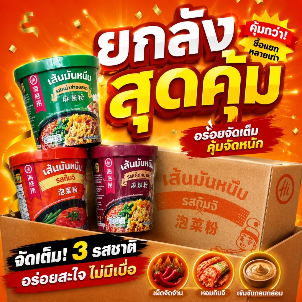 (ยกลัง12คัพ) HaiDiLao เส้นมันหนึบ หม่าล่าคัพ เหนียวนุ่มหนึบหนับ เติมน้ำร้อนเพียง 5 นาทีก็พร้อมทาน