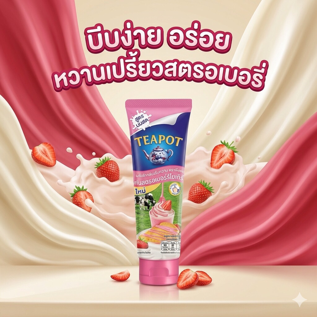 นมข้นหวานทีพอท รสสตรอเบอรี่ หลอดบีบ 180 กรัม สะดวก