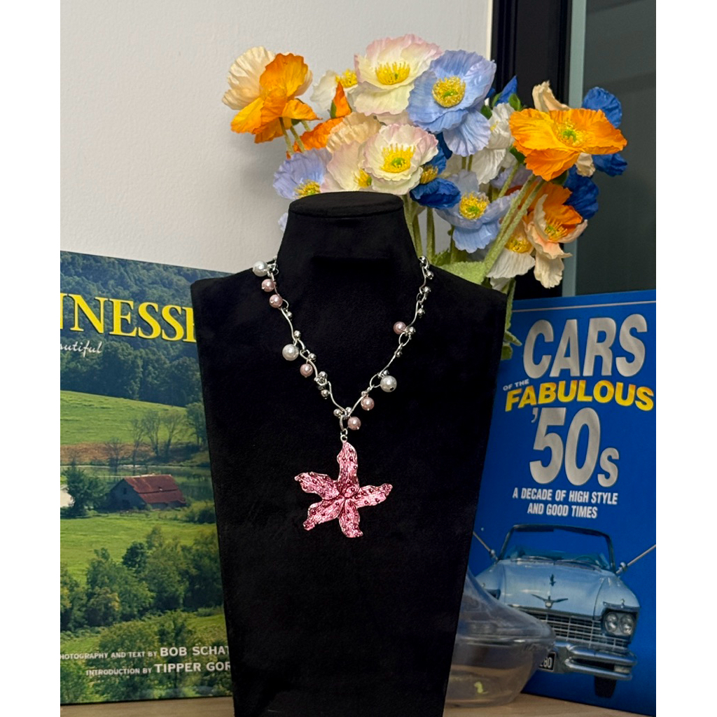 Pink starfish pearl necklace - พร้อมส่ง  🌸 สร้อยคอดอกไม้  สร้อย Y2k  สร้อยวินเทจ (UNISEX)🎀🏝️