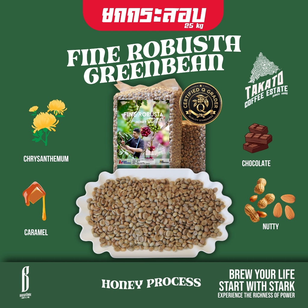 [25kg พร้อมส่ง]สารกาแฟHoney Process Fine Robusta โรบัสต้าชุมพร จาก TAKATO COFFEE ESTATE