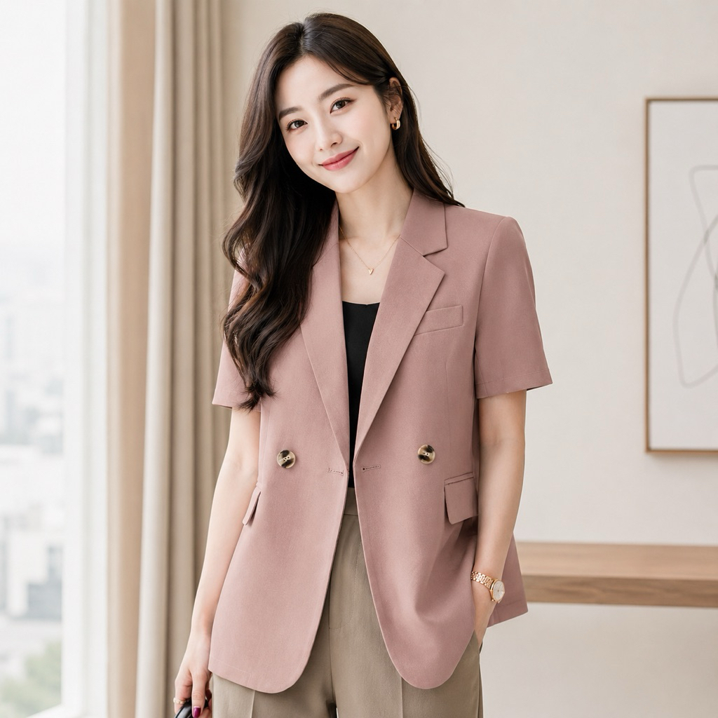 Blazer สีชมพู งานเกาหลีสุดละมุน(ของZenzea)ซื้อมาไม่ได้ใส่