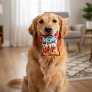OKASHI SNACK DOG AND CAT ขนมสุนัข และขนมแมว (ไก่พันปลาเส้นเล็ก 15 ชิ้น)