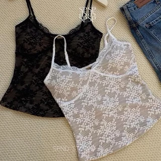 SPND【พร้อมส่ง】Angel Lace TOP เสื้อสายเดี่ยวลูกไม้ซีทรูทรงเข้ารูป ดีไซน์หรู ใส่แล้วดูแพง มี4สี(A131)