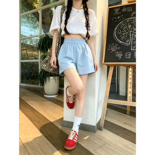 Beryl🌻กางเกงขาสั้นสีดำย้อนยุคอเมริกัน หลวมและเพรียวบาง