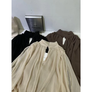 M2151 เสื้อชีฟองคอปีนแต่งระบาย เรียบหรู ดูแพง สไตล์ลูกคุณ ยกระดับลุคของคุณให้ดูแพงกว่าใคร