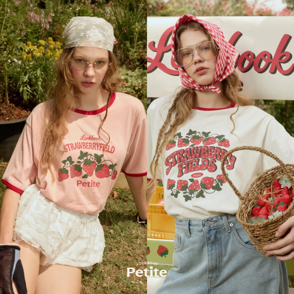 lookbookpetite strawberry fields t-shirt (adult) สี pink,white