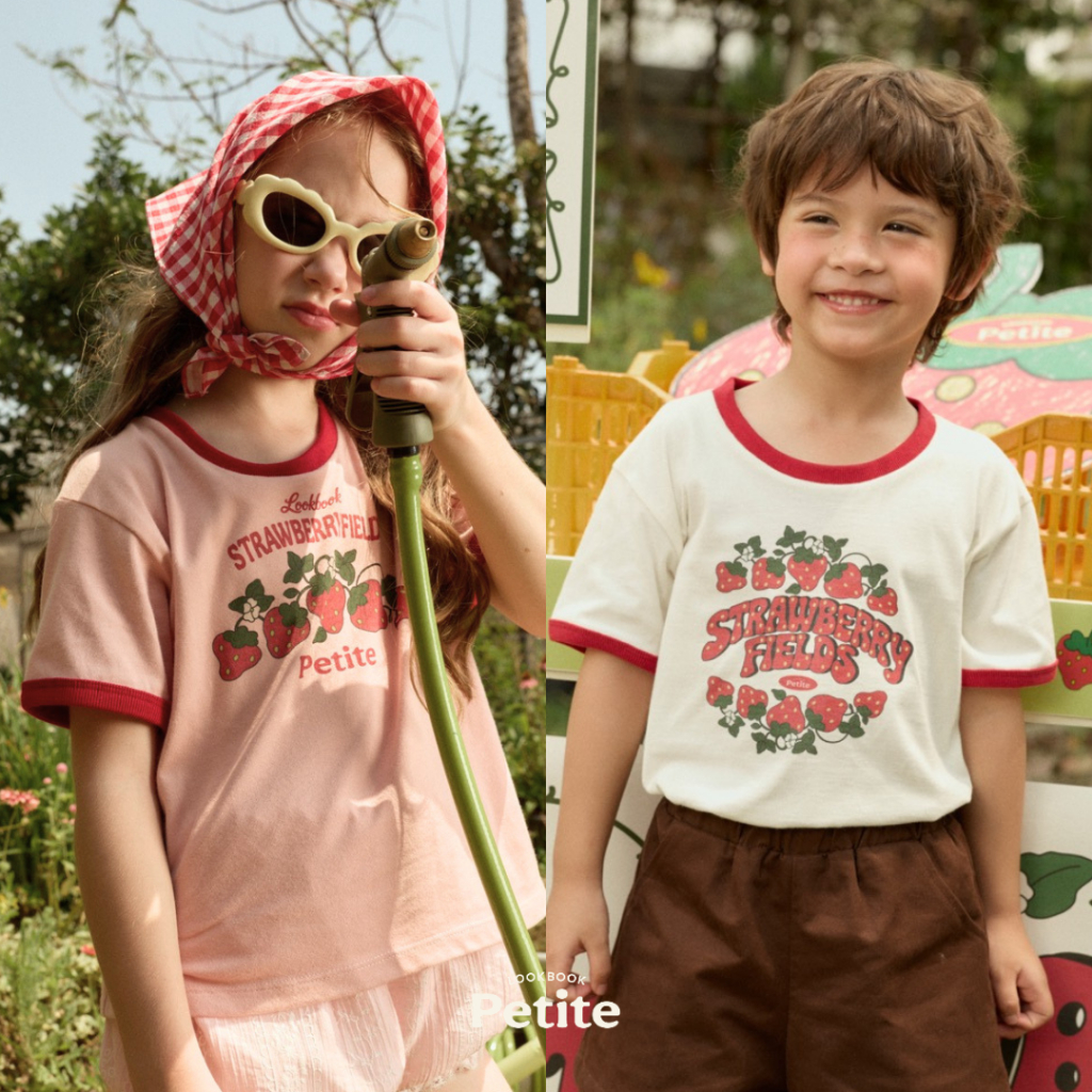 lookbookpetite Strawberry fields t-shirt สี cream,pink