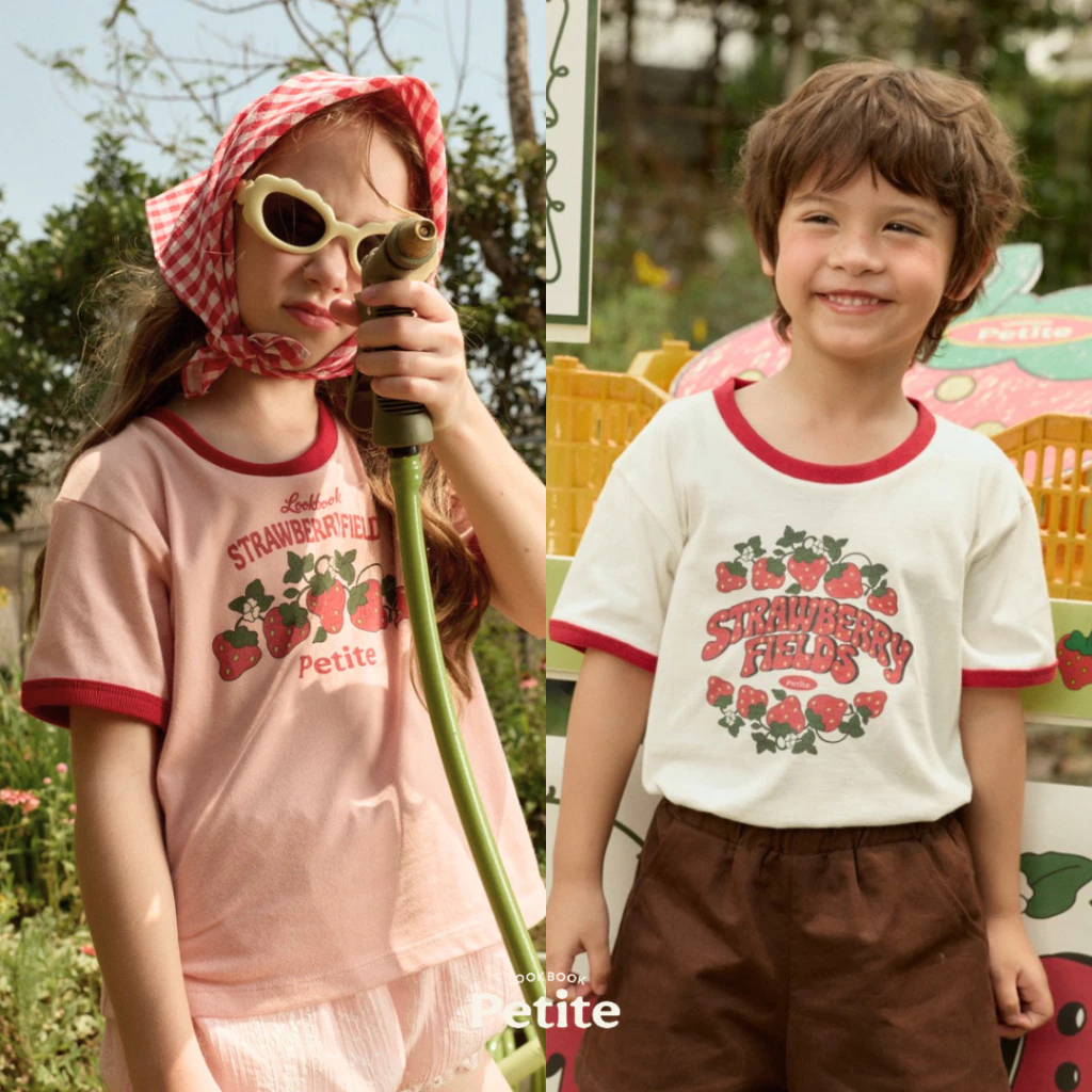 lookbookpetite Strawberry fields t-shirt สี cream,pink