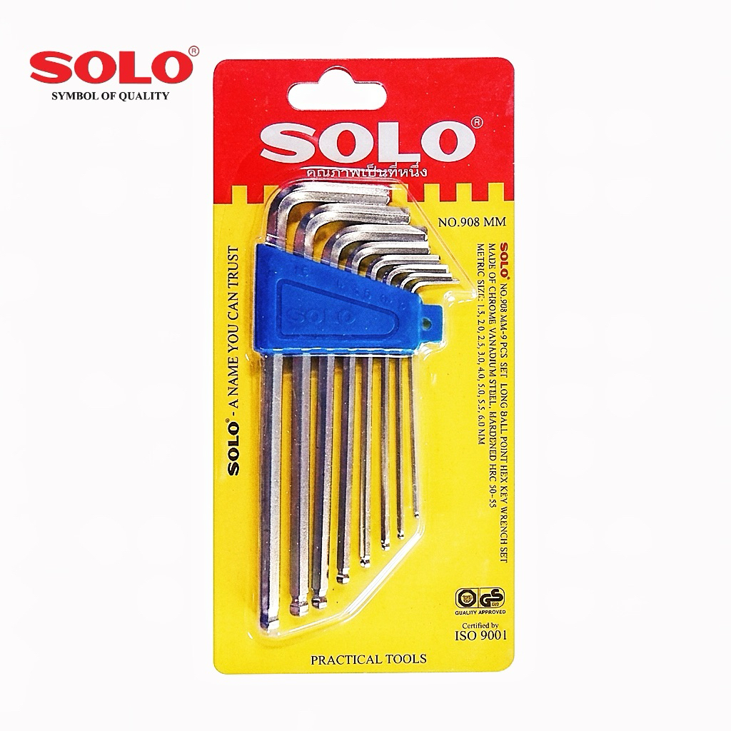 ** ของแท้ 100% ** SOLO ชุดประแจหกเหลี่ยมหัวบอล 8 ชิ้น No.908 ขนาด 1.5-6.0 มม.