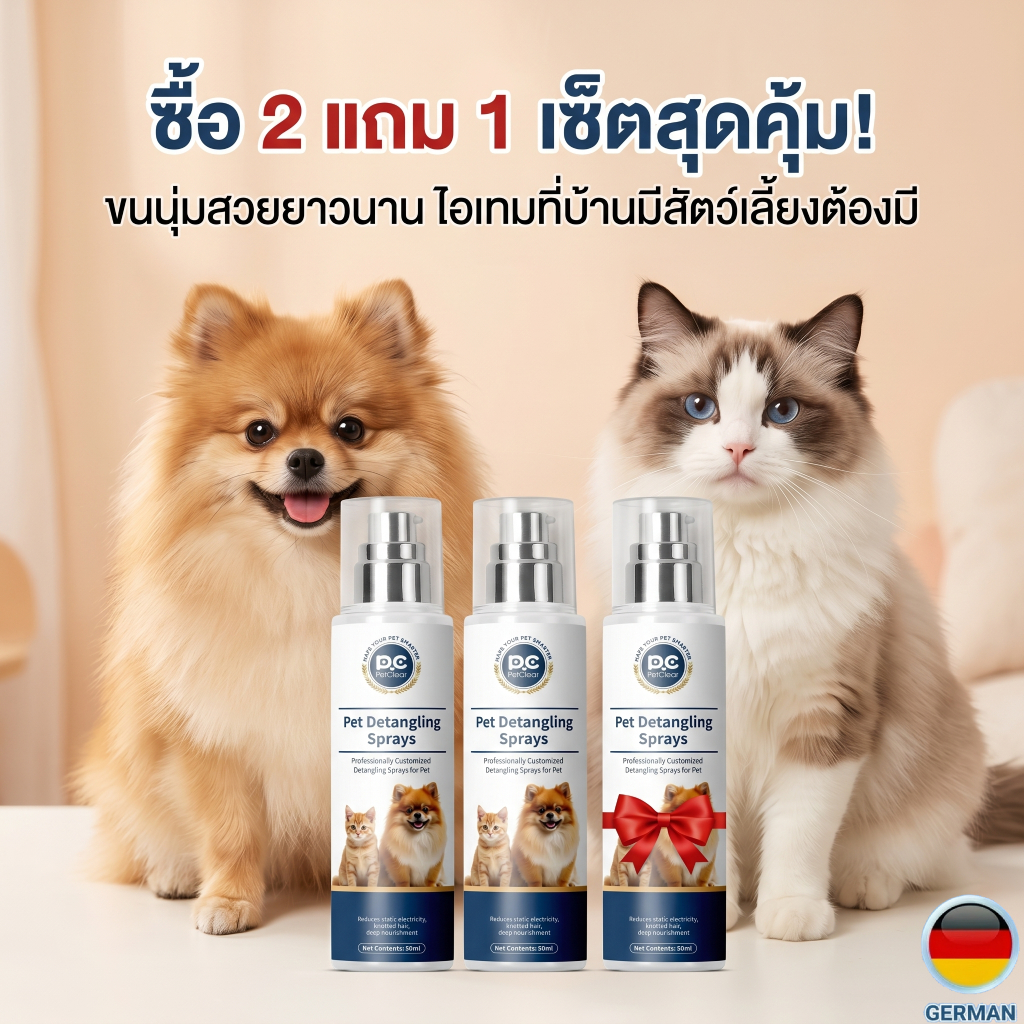 สเปรย์สางขนลดไฟฟ้าสถิต PetClear สำหรับสัตว์เลี้ยง ขนไม่พันกัน 80ml