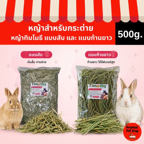 (ขนาด 500g.) หญ้าทิมโมธี หญ้าสำหรับกระต่าย ทุกสายพันธุ์ มีให้เลือก แบบสับ / แบบก้านยาว