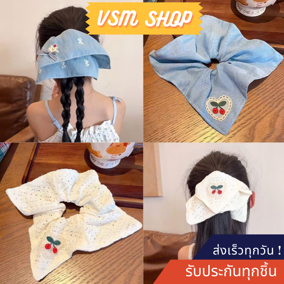 ยางรัดผมทรงสี่เหลี่ยม (G53) ลายการ์ตูน ยางมัดผม ประดับริบบิ้น โบว์น่ารัก