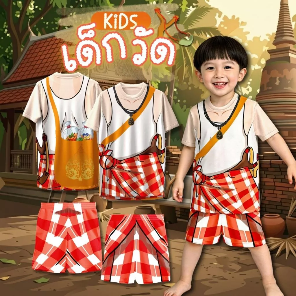 ชุดเซ็ท เสื้อ+กางเกง บีกินคอนแวน ลาย เด็กวัด