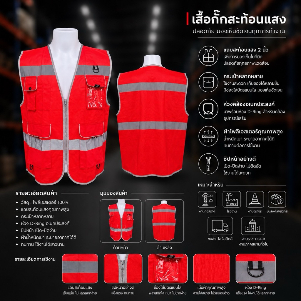 เสื้อกั้ก4กระเป๋า 3 ห่วง (ผ้าเรียบ)