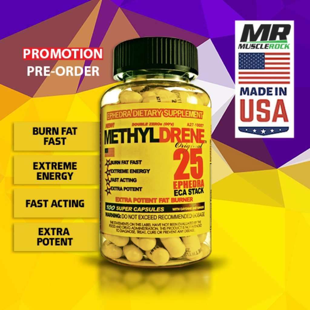 ลดไขมันเกรดนักกีฬา Cloma Pharma: MethylDrene 25 - 100 แคปซูล - สูตรเข้มข้น Fat Burner แฟตเบิร์น
